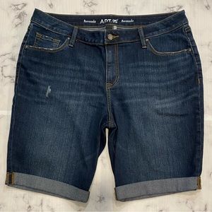 APT 9 Bermuda Cuffed Dark Wash Denim Shorts w/ minimal distressing Sz 16